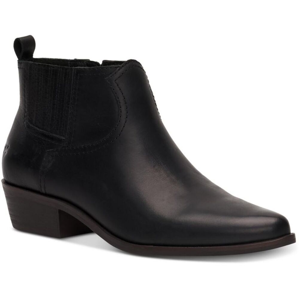 Lucky Brand Womens Hikalli Black Leather Stacked Heel Ankle Boots Shoes New